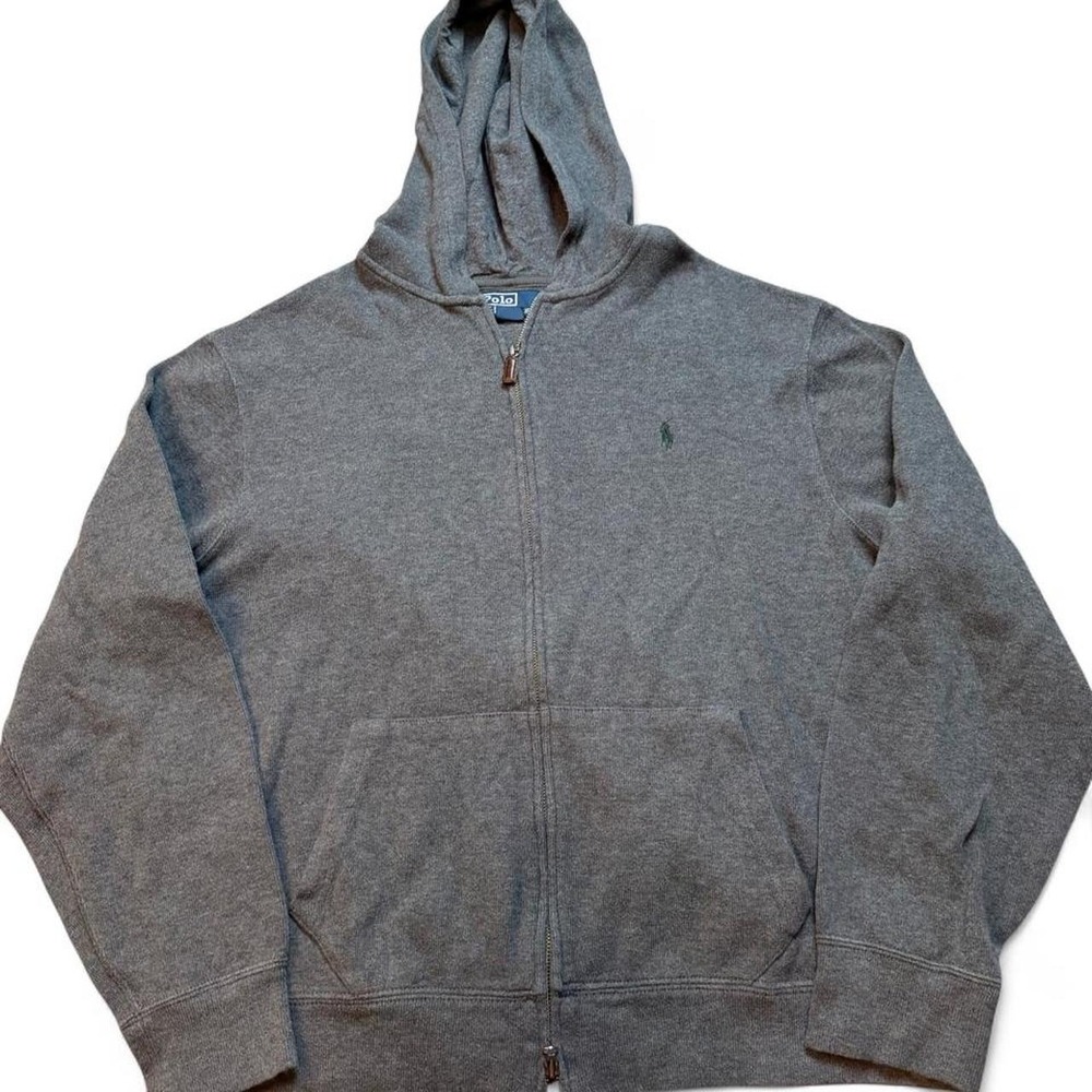 Vintage Gray Polo Ralph Lauren preppy casual cotton zip-up hoodie XL